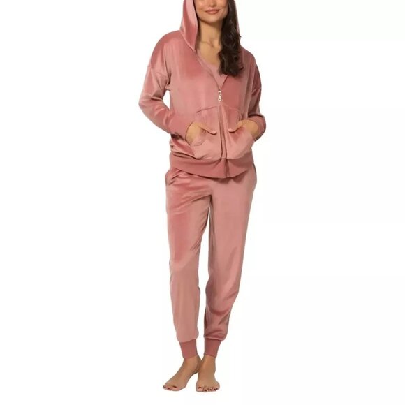 Felina Med 2 Piece Matching Velour Zip Hoodie Jacket Jogger Pants Set Tracksuit - Picture 6 of 10